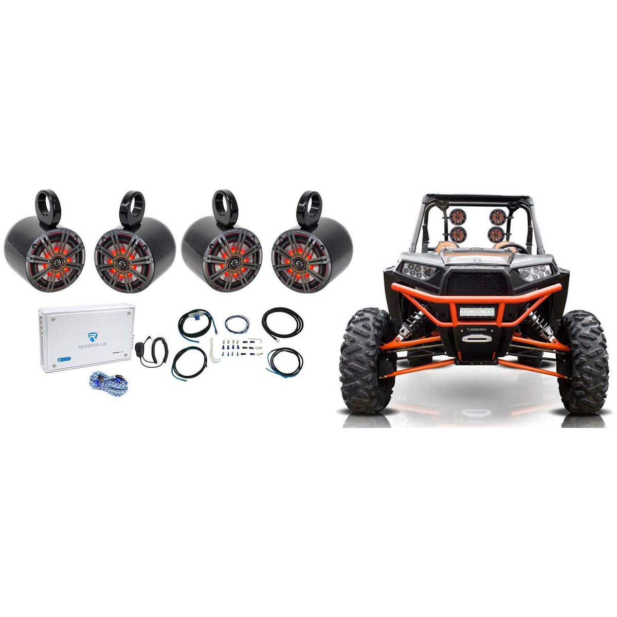 45KM654L LED Tower Speakers + Amp & Wiring Kit For RZR/ATV/UTV
