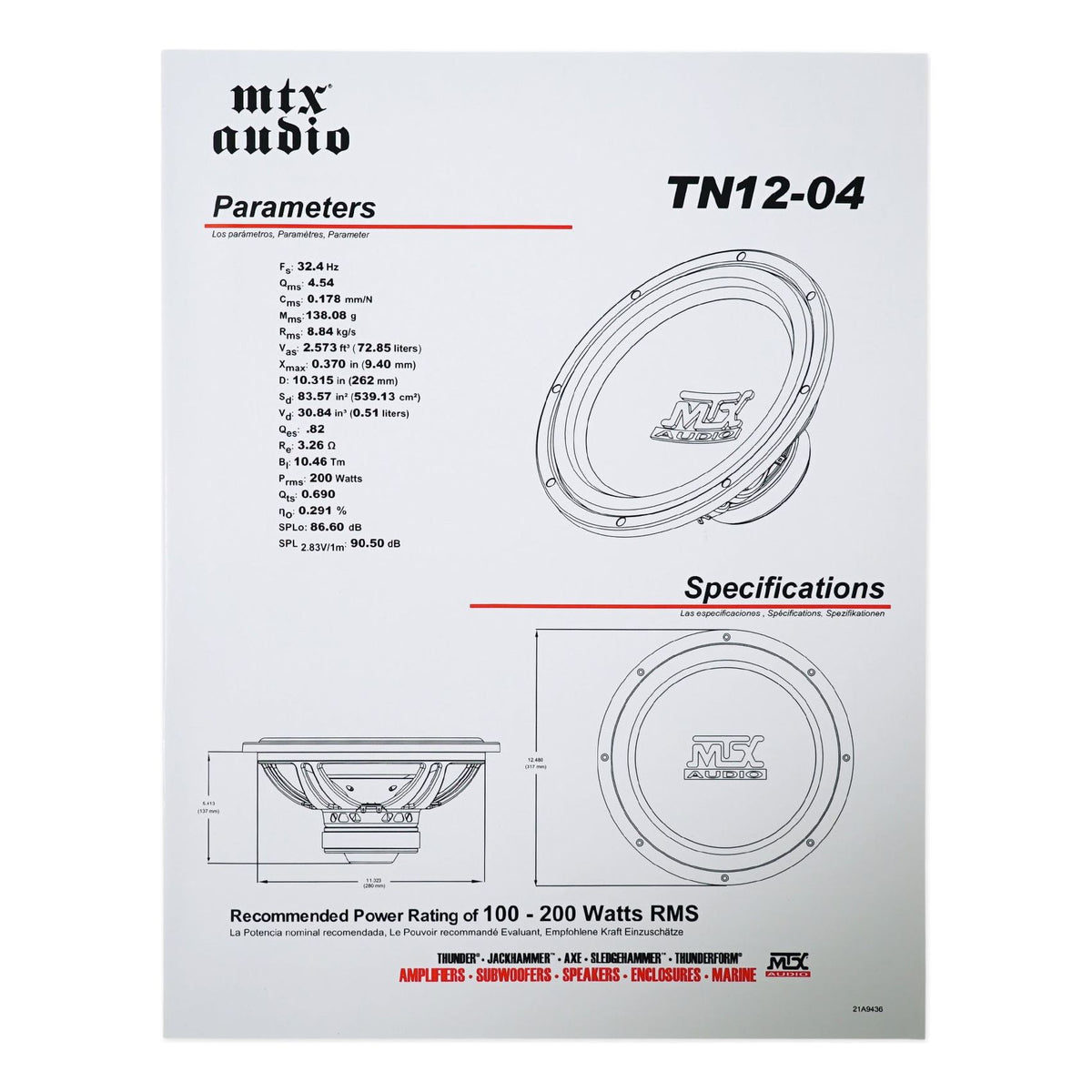(2) MTX Terminator TN12-04 12" Subwoofers + Mono Amplifier + Amp Kit