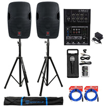 BPA12 12" Speakers 2-Pack + Mixer + Stands + Wired Mic Bundle