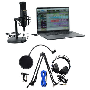Rockville USB Computer PC Microphone Mic+Presonus Boom Arm+Pop Filter+Headphones