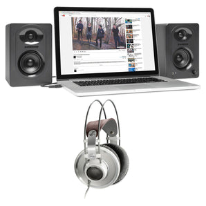 AKG K701 Premium Open-Back Studio Reference Headphones+Samson Monitor Speakers