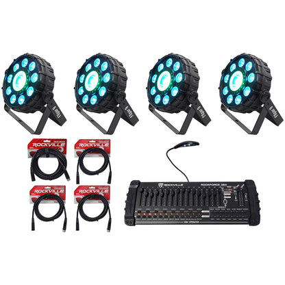(4) FX Par 9 Multi-Effect Par Lights + ROCKFORCE 384 DMX Controller + Cables