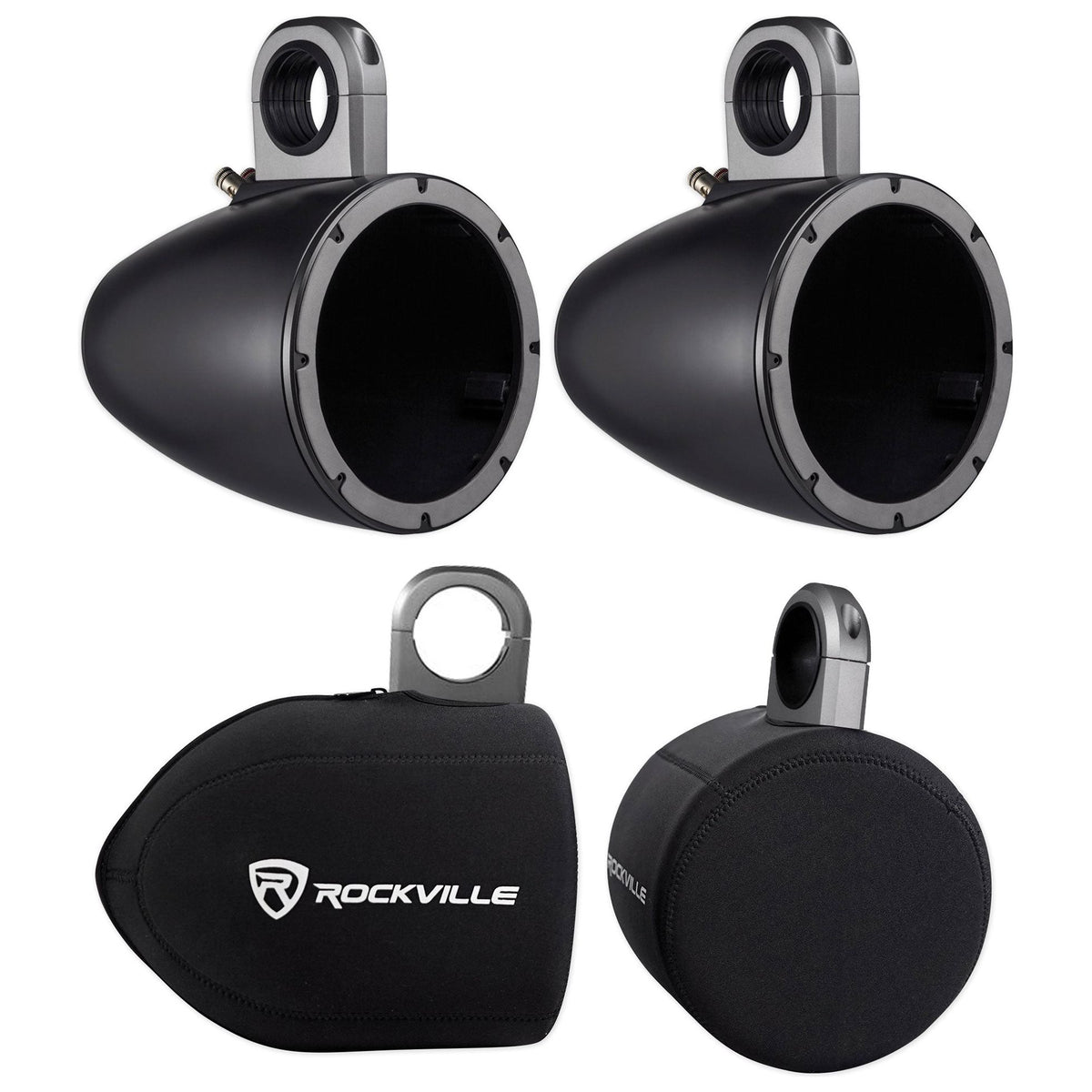 Pair 8" Black Marine Wakeboard Tower Enclosures with Neoprene Covers
