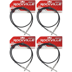 4 Rockville RCGT3.0B 3'  1/4" TS to 1/4'' TS Guitar Pedal Board/Instrument Cable