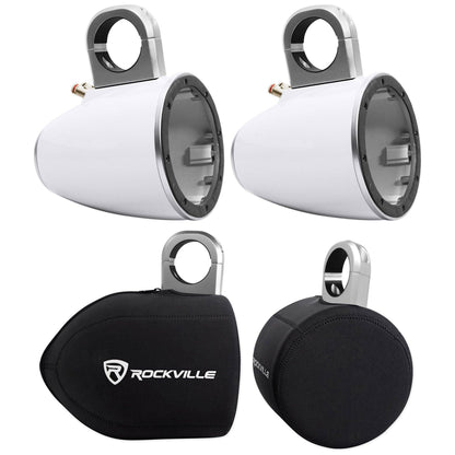 Pair 8" White Marine Wakeboard Tower Enclosures with Neoprene Covers