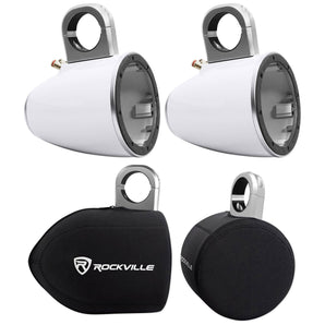 Pair Kicker 43KMTES8W White Marine 8" Wakeboard Tower Enclosures+Covers KMTES8