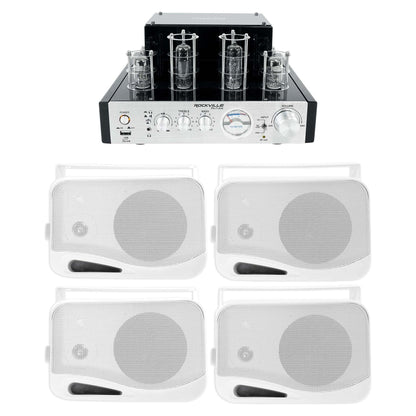 BluTube Tube Amplifier + (4) 4" White Outdoor/Indoor Wall Speakers