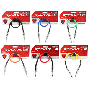 6 Rockville 1.5'  1/4" TS to 1/4'' TS Guitar/Instrument Cable (6 Colors)