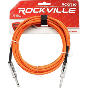 Rockville RCGT10O 10' 1/4'' TS to 1/4'' TS Guitar/Unbalanced Signal Cable-Orange