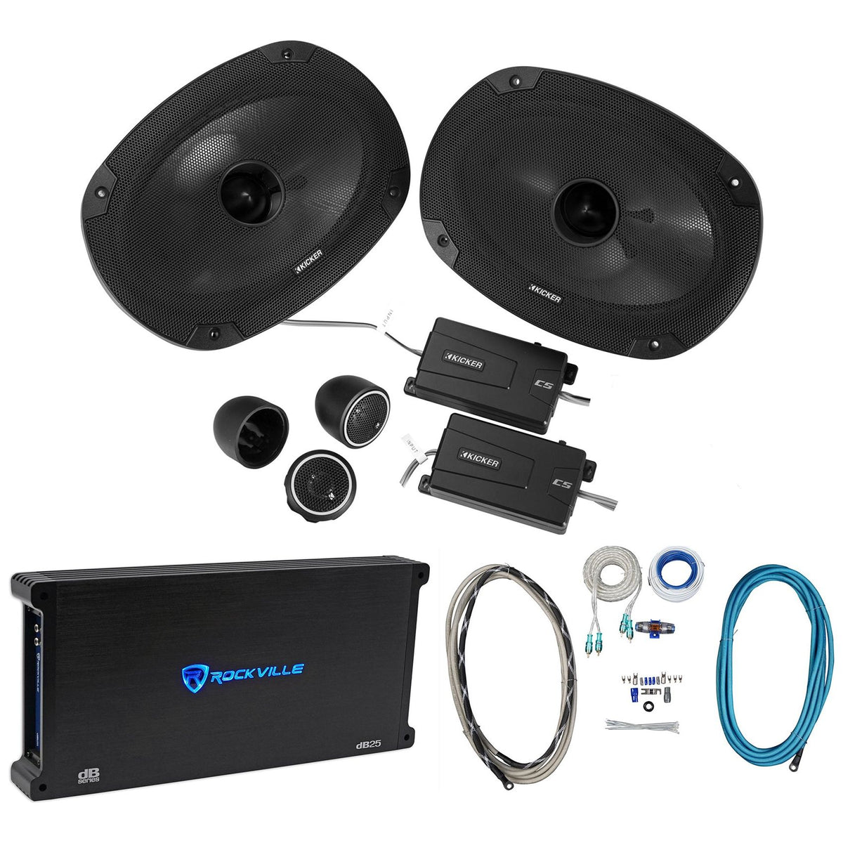 KICKER 46CSS694 6x9" 900w Car Component Speakers CSS69+2-Channel Amplifier+Wires