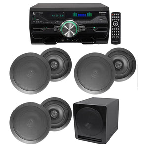 4000w Home Theater DVD Receiver w/Bluetooth/USB+5) Black 8" Ceiling Speakers+Sub