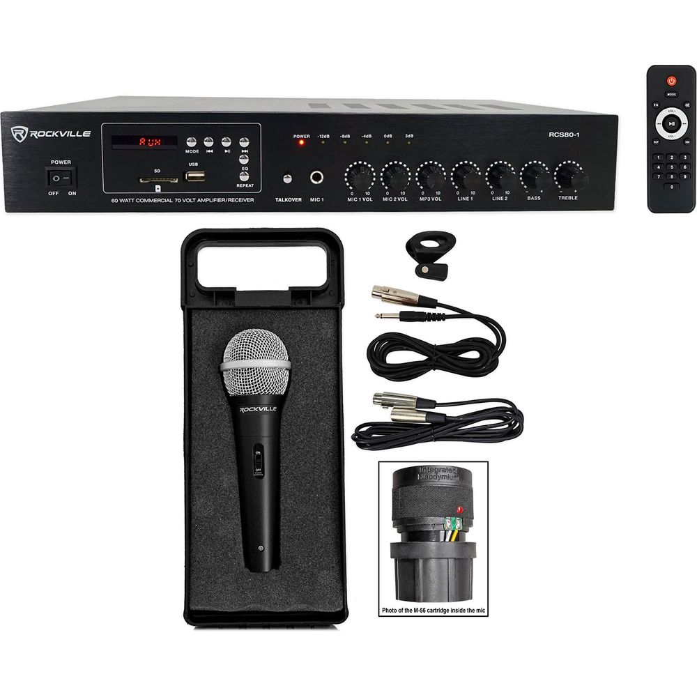 RCS80-1 60W Amplifier + RMC-XLR Wired Microphone Bundle