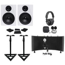 (2) DPM5W 5.25" 300W Studio Monitors + Stands + Headphones + Mic + Shield