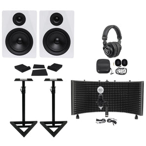 (2) Rockville DPM5W 5.25" 300w Studio Monitors+Stands+Headphones+Mic+Shield