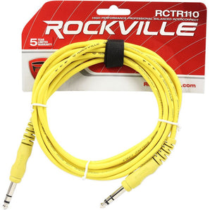 Rockville RCTR110Y 10' 1/4'' TRS to 1/4'' TRS Cable, Yellow, 100% Copper