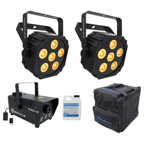 (2) Chauvet DJ Ezlink Par Q6 BT Wireless Bluetooth Wash Lights+Bag+LED Fogger