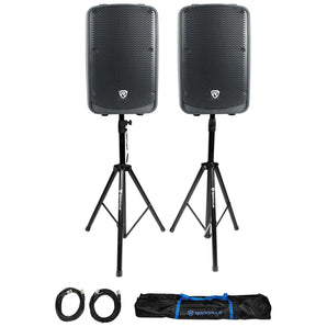 2 Rockville TITAN 12 12" 2000w Active DJ PA Speakers/Bluetooth/DSP+Stands+Cables