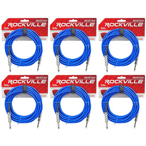 6 Rockville RCGT20BL 20'  1/4" TS to 1/4'' TS Guitar/Instrument Cable