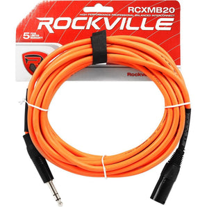 Rockville RCXMB20O 20' Male REAN XLR to 1/4'' TRS Cable Orange 100% Copper