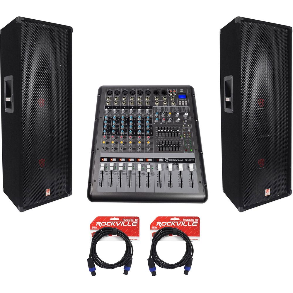 RSG12.2 Dual 12" Speakers 2-Pack + RPM870 Powered Mixer Bundle