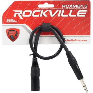 Rockville RCXMB1.5B 1.5' Male REAN XLR to 1/4'' TRS Cable Black 100% Copper