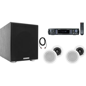 Rockville Home Theater Bluetooth Receiver+4) 5.25" White In-Ceiling Speakers+Sub