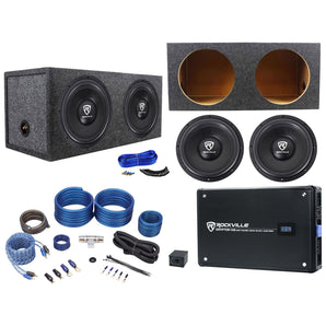 (2) Rockville W12K6D4 V2 12" 4800w Subwoofers+Sealed Box+Mono Amplifier+Amp Kit