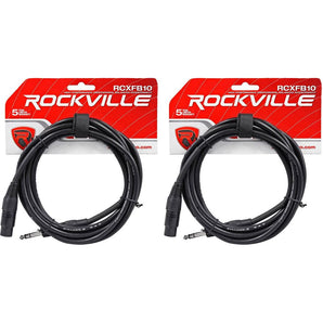 2 Rockville RCXFB10B Black 10' Female REAN XLR to 1/4'' TRS Balanced Cables OFC