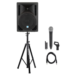 Rockville RPG10BT 10" Powered Active DJ PA Speaker w/ Samson Wireless Mic+Clip