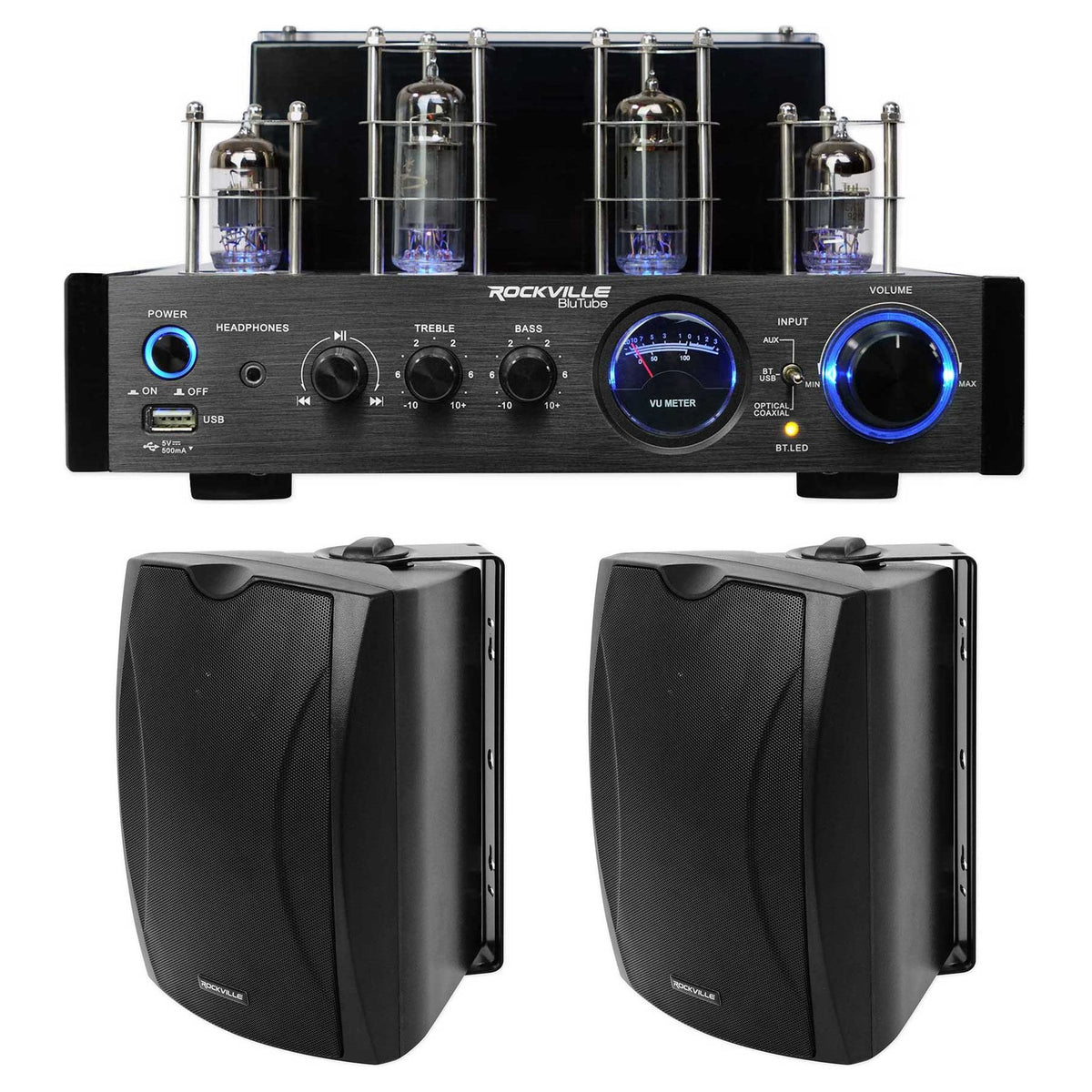 BluTube LED Tube Amplifier + (2) 6.5" Indoor/Outdoor Wall Speakers