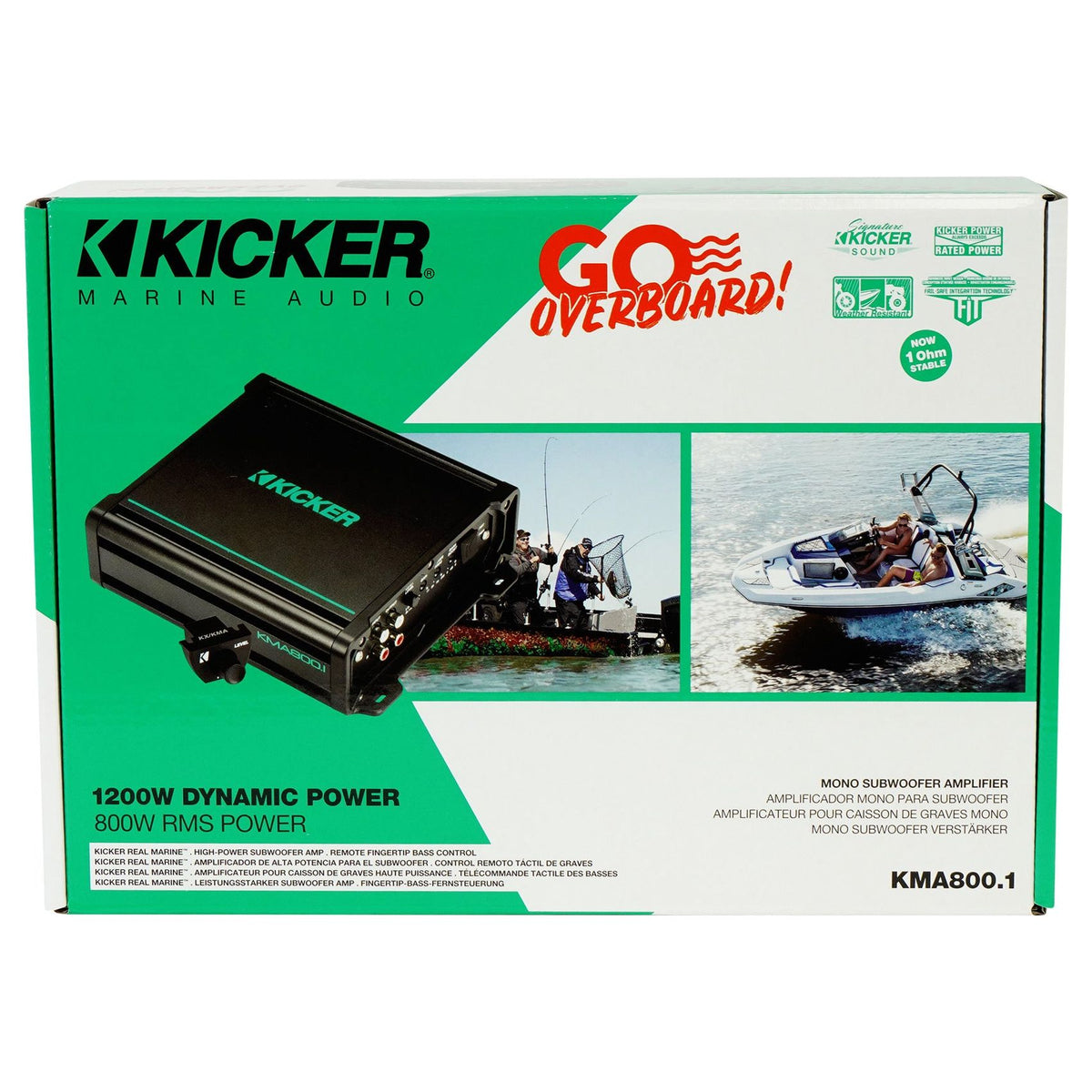 KICKER 48KMA8001 800 Watt 1-Ohm Marine/Boat Mono Sub Amplifier+Amp Kit KMA800.1