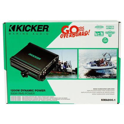 KICKER 48KMA8001 800 Watt 1-Ohm Marine/Boat Mono Sub Amplifier+Amp Kit KMA800.1