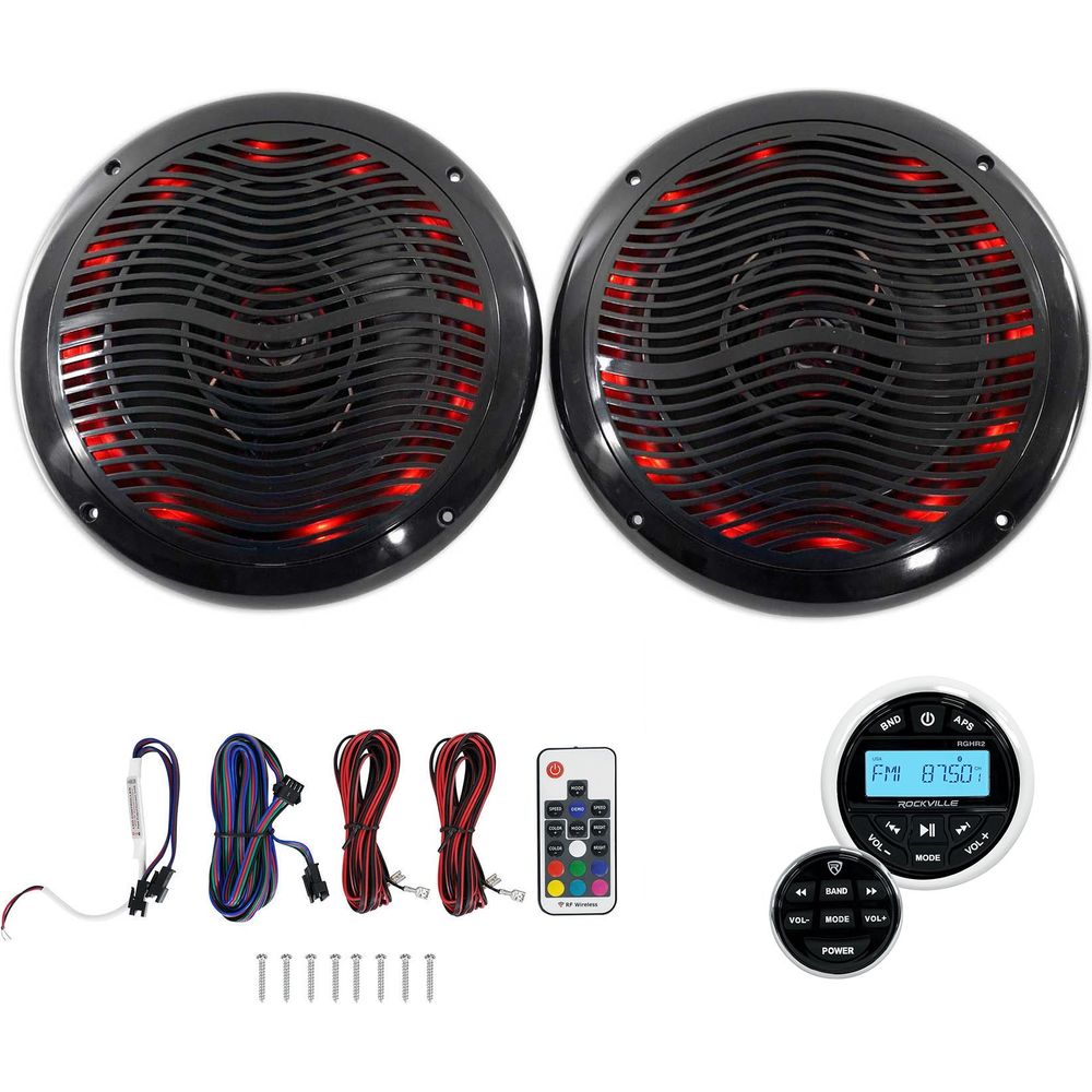 Hot Tub Audio System w/ Bluetooth Gauge Hole Receiver+2) 6.5" Black LED Speakers