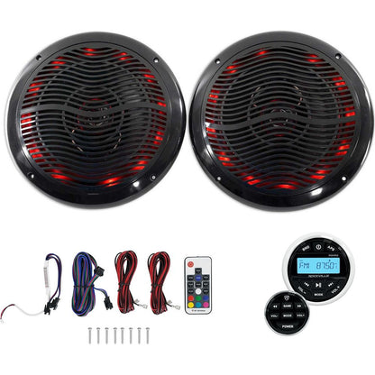 Hot Tub Audio System w/ Bluetooth Gauge Hole Receiver+2) 6.5" Black LED Speakers