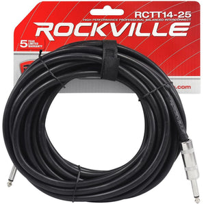 Rockville RCTT1425 25' 14 AWG 1/4" TS to 1/4" TS Speaker Cable 100% Copper