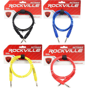 4 Rockville 3' 1/4'' TRS to 1/4'' TRS  Cable 100% Copper (4 Colors)