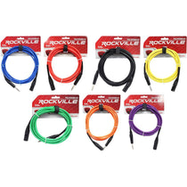 7 10' Male XLR to 1/4" TRS Cables (Black, Blue, Red, Yellow, Green, Orange, and Purple)