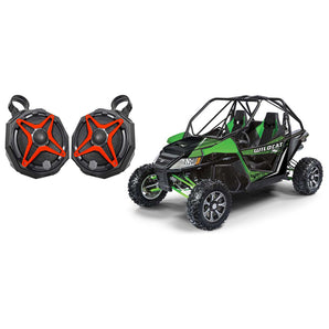 2) 6.5" Roll Cage Roll Bar SSV Tower Speakers for Arctic Cat Wildcat+Red Grills