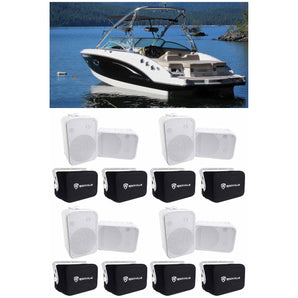(8) Rockville HP65S 6.5" Marine Box Speakers w/ Swivel Brackets+Covers For Boats