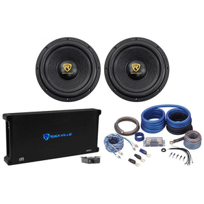 (2) Rockville W12K9D2 V3 12" 8000 Watt Car Subwoofers+Mono Amplifier+Copper Amp Kit