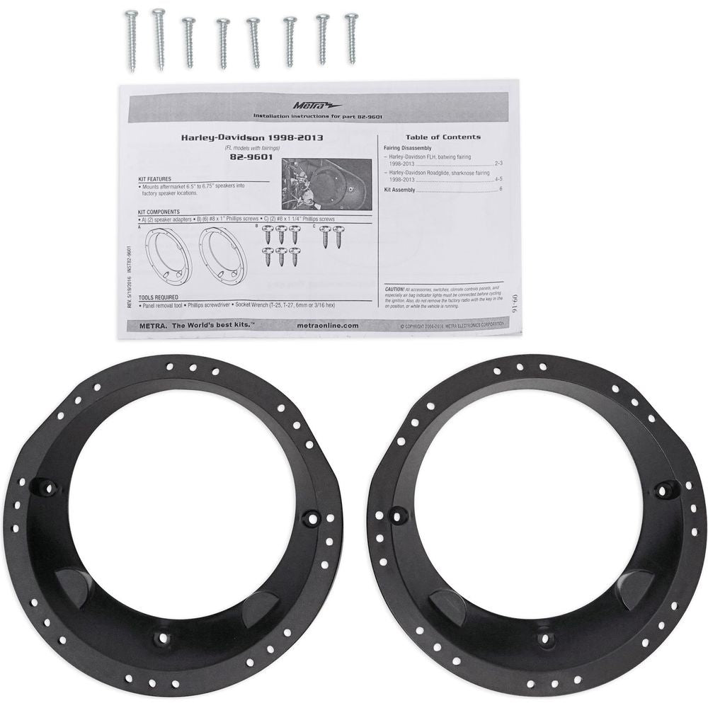METRA 82-9601 98-13 Harley Davidson Touring 6.5" to 6.75" Speaker Adapter Plate