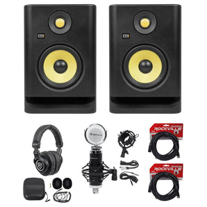 (2) KRK RP5-G4 Rokit Powered 5" Studio Monitors+Headphones+Condenser Mic+Cables