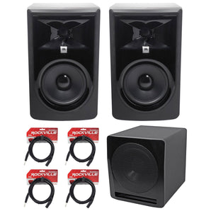 (2) JBL 306P MkII 6" 2-Way Powered Studio Monitors Speakers+10" Active Subwoofer