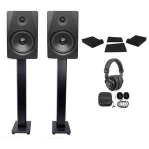 (2) Rockville DPM8B 8" 600w Dual Powered Studio Monitors+Stands+Pads+Headphones