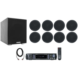 Rockville RPA60BT Home Theater Receiver Amp+(8) 5.25" Black Ceiling Speakers+Sub