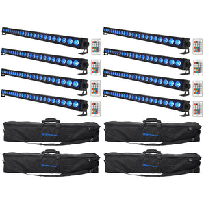 8 Rockville BATTERY STRIP 24 Rechargeable RGBW DMX DJ Wash Light Bars+Carry Bags