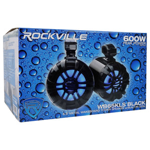 (4) Rockville 6.5" LED Black Tower Speakers+MB Quart 5-Ch Amp+Bluetooth ATV/UTV