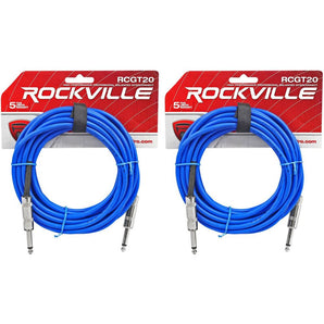 2 Rockville RCGT20BL 20'  1/4" TS to 1/4'' TS Guitar/Instrument Cable