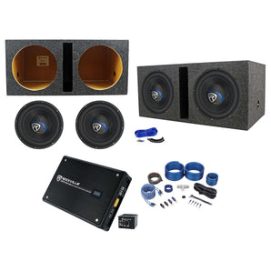 2) Rockville K5 W12K5S2 12" 1400w Subwoofers+Vented Sub Box+Mono Amplifier+Wires