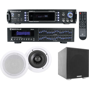 Rockville Home Theater Bluetooth Receiver+EQ+(2) Ceiling Speakers+8" Subwoofer